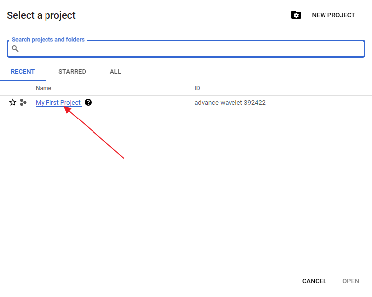 A screenshot of the starter project and where to click.