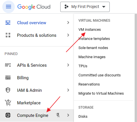 Screenshot of finding Compute Engine in the lefthand menu