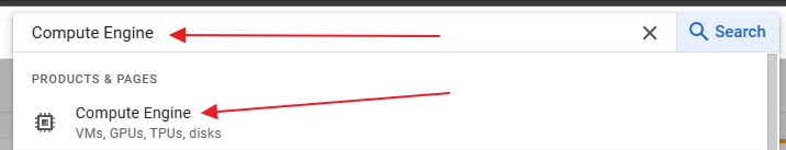 Screenshot of finding the Compute Engine in the search bar.