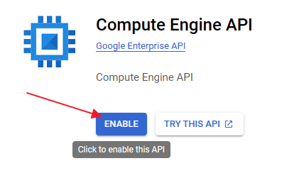 Screenshot of the Compute Engine API enable screen