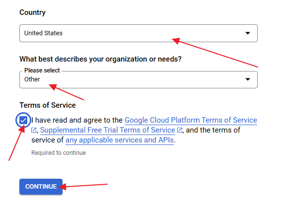 Screenshot of the first billing account creation screen.