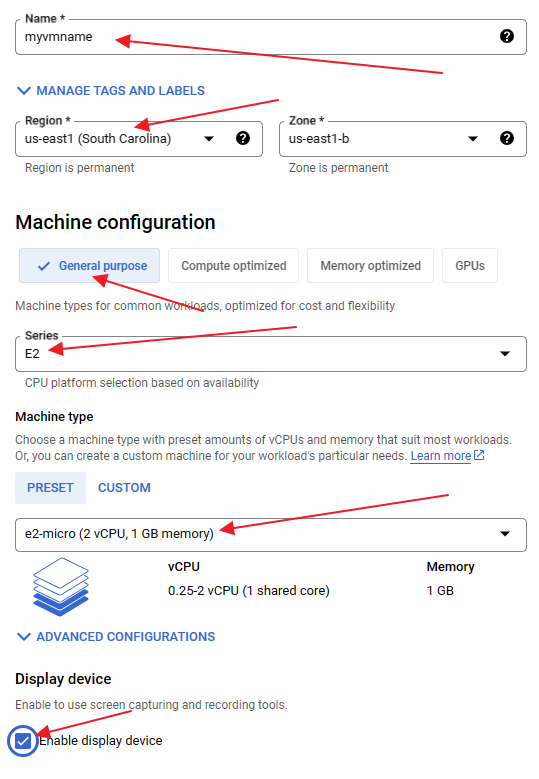 A screenshot of the VM instance settings