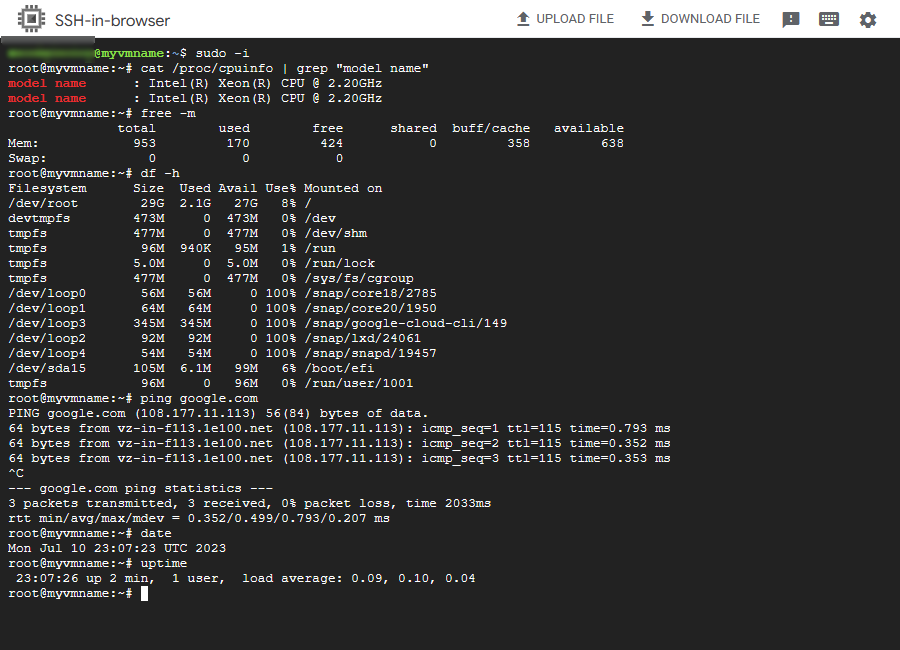 A screenshot of the SSH console.